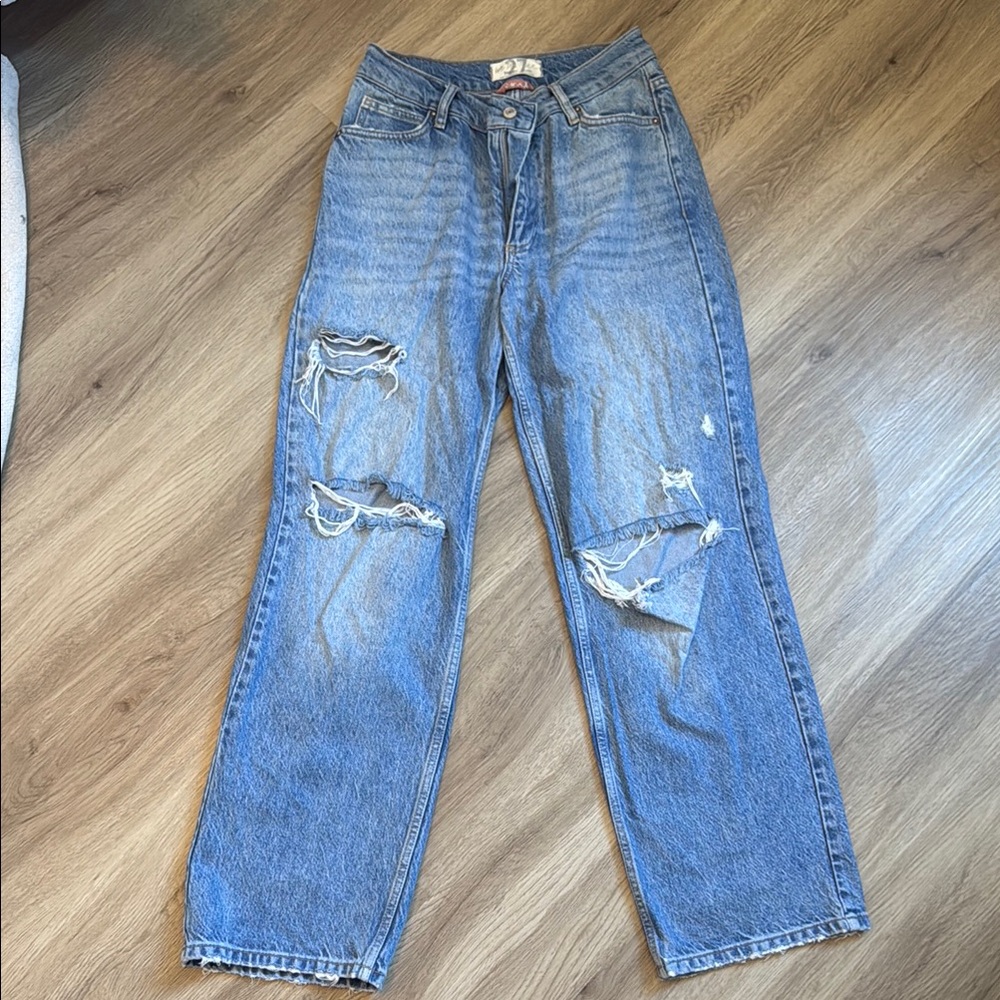 Free People Distressed Blue Jeans (Curvy Fit)